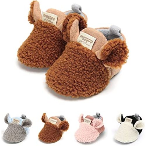 Ohwawadi Infant Baby Boys Girls Slippers Cozy Fleece Booties Soft Bottom Warm Cartoon Socks Newborn Crib Shoes