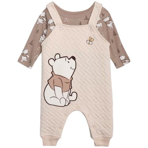 Disney Baby Boys' Mickey Mouse Overall Set - 2 Piece Romper with Long Sleeve Shirt for Newborn (0-9M)