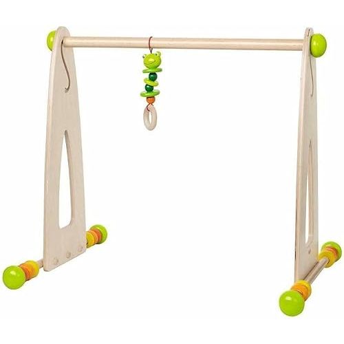 HABA Color Fun Play Gym - Wooden Activity Center with Adjustable Height, Sliding Discs and Dangling Frog