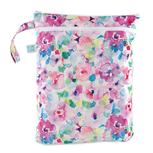 Bumkins Waterproof Wet Dry Bag for Baby, Travel, Swim Suit, Cloth Diapers, Pump Parts, Pool, Gym Clothes, Toiletry, Strap to Stroller, Daycare, Zip Reusable Bag, Packing Pouch, Watercolors Floral