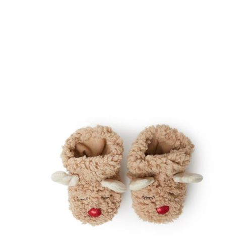 Dearfoams Baby Harley Holiday Christmas Reindeer Bootie Slipper - Latte Size 0-3