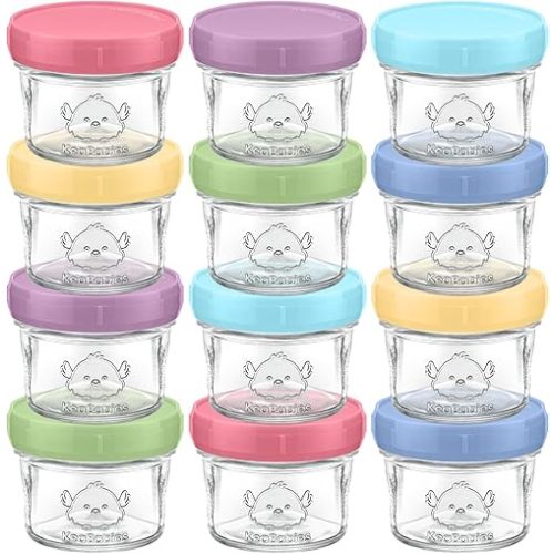 KeaBabies 12pk 4oz Glass Baby Food Containers with Lids - Leak-Proof, Microwavable Small Glass Jars, Baby Purees & Toddler Snack Storage Containers, BPA-Free, Dishwasher & Freezer Safe (Nord)