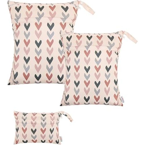 ALVABABY 3 pcs Cloth Diaper Wet Dry Bags Waterproof Reusable with Two Zippered Pockets Travel Beach Pool Daycare Soiled Baby Items Yoga Gym Bag for Swimsuits or Wet Clothes Small Medium Large 3L-SML13