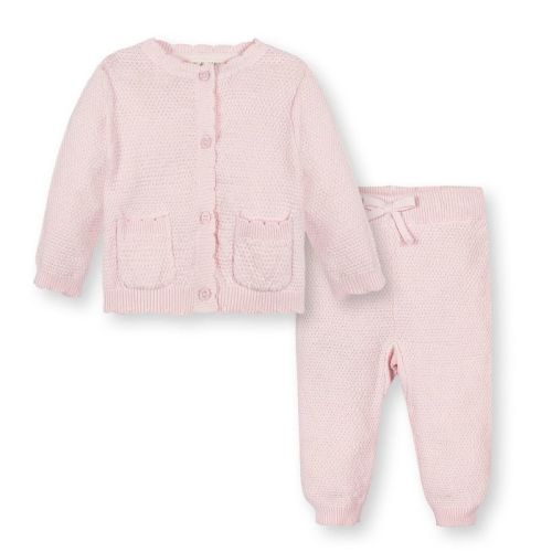 Hope & Henry Baby Organic Long Sleeve Scallop Edge Cardigan & Legging Sweater Set, Pale Pink Seed Stitch, 0-3 Months