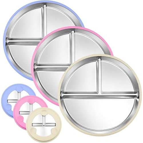 Amazon.com: Rycid 3-Pack Stainless Steel Baby Plates with Suction, BPA-Free Stainless Steel Kids Plates, 9" Divided Toddler Plate for Dishwasher Safe, Non-Slip Silicone Base, Detachable (Pink, Gray, Purple) : Baby