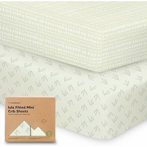 Pack and Play Sheets Fitted - 2-Pack Mini Crib Sheets for Pack N Play Mattress 38x26, Soft & Cozy, Neutral Toddler Playard Bedding, Snug Fitted Mini Baby Crib Mattress Cover Boy, Girl (Fleur)