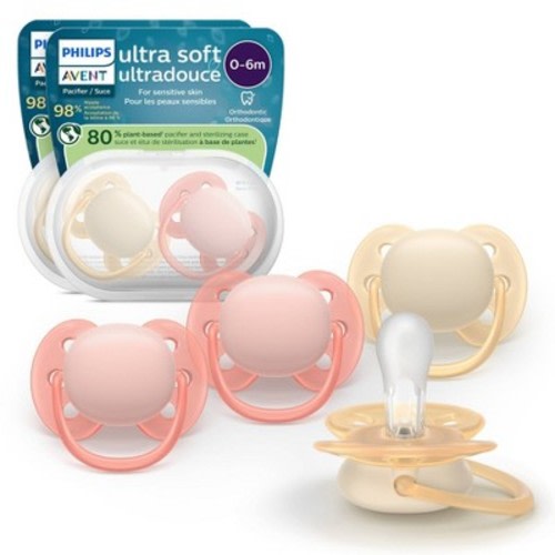 Philips Avent Ultra Soft Pacifiers 0-6m - Sand/Soft Pink - 4pk