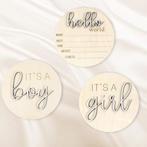 3 Pcs Gender Reveal Wooden Sign It's A Boy Girl Hello World Announcement Sign Birth Announcement for Hospital Newborn Welcome Board He or She Photo Prop Boho Gender Reveal Decor