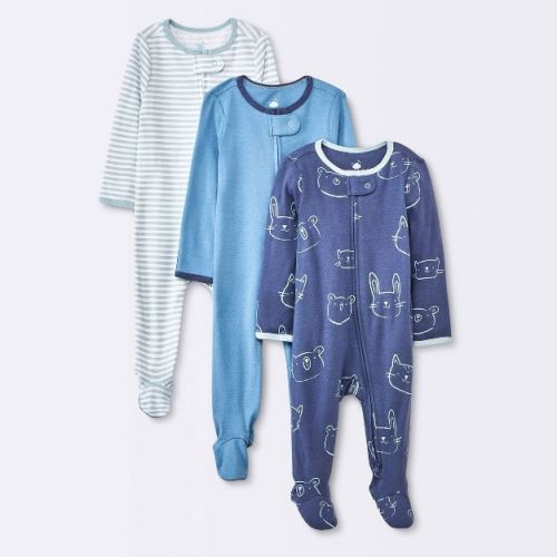 Baby Boys' 3pk Animals Cotton Sleep N' Play - Cloud Island™ Blue 0-3m