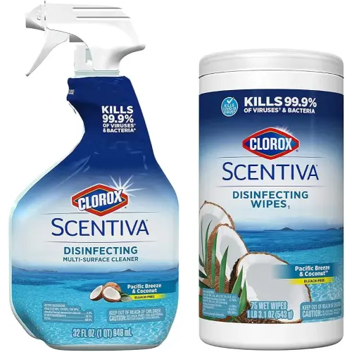 Clorox Scentiva Disinfecting Multi-Surface Cleaner Spray & Disinfecting Wipes, Pacific Breeze & Coconut Scent - Bundle of 2 Items