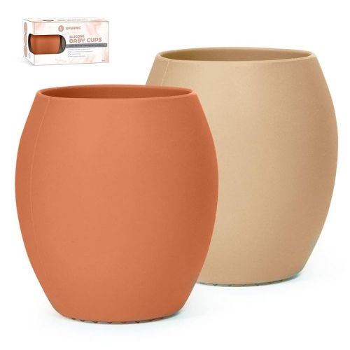 Silicone Sippy Cups For Infant’s First Stage Training -2 Pack No Spill Sippy Cups For Toddlers Led Weaning, Bpa Free (sunrise/french Beige)