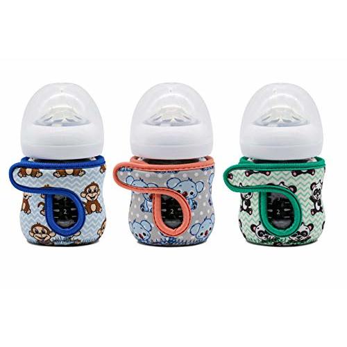 Kanudle Sleeve Covers for 4 oz Philips Avent Glass Baby Bottle | Adjustable Sleeves | Heat and Cold Retention | Neoprene - Juice Cleanse | Non Slip Grip | Set of 3… (Panda, Koala, Monkey)