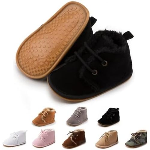 Baby Unisex Warm Snow Boots Newborn Leather Fur Lace Up Ankle Anti-Slip Rubber Texture Sole Toddler Prewalker Winter Crib Shoes