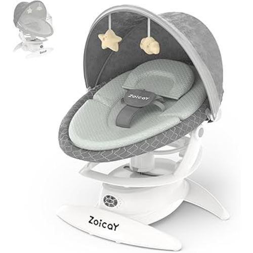 Zoicay 3-in-1 Baby Swing for Infants to Toddler with Motion Detection, Portable Baby Swing & Removable Swing Seat, BT Enabled & 360°Rotating Seat and Manual Remote with 3 Swing Modes & 5-Speeds(Gray)