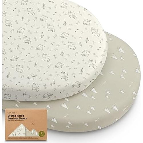 2-Pack Organic Bassinet Sheets for Girls, Boys - 100% Cotton Bassinet Mattress Sheets Compatible with Halo Bassinest Swivel Sleeper, Graco, Baby Delight, Chicco, Fitted Bassinet Sheets (Pine Grove)