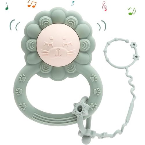 Baby Rattle Toys Teether Shaker Teething Ball for Infant Newborn Baby Boy and Girl Silicone Rattle Teether Toys 1 Pcs Toy Strap for Highchair Stroller
