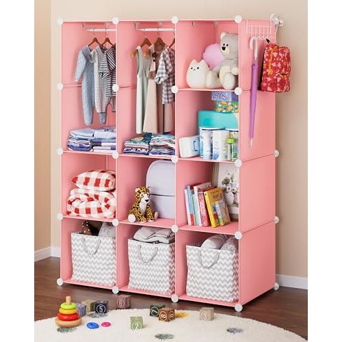CUBEDIY Baby Closet Organizer for Nursery - Durable Baby Wardrobe Armoire for Closet - Customizable Dresser Shelves - Waterproof Shelf Clothes Organizer w/Wall Fixation (Pink)