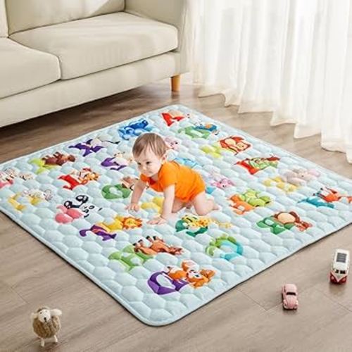 Extra Thick Baby Play Mat for Floor, 50" x 50" Play Mat for Playpen, Cushioned Crawling Mat, Waterproof Washable Foldable Tummy Time Playmat for Infants, Babies and Toddlers(Animal Alphabet)