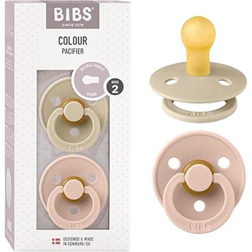 BIBS Pacifiers Colour Collection | Natural Rubber Baby Pacifier | Set of 2 BPA-Free Soothers | Made in Denmark | 6+ Months (Pack of 2) | Vanilla/Blush