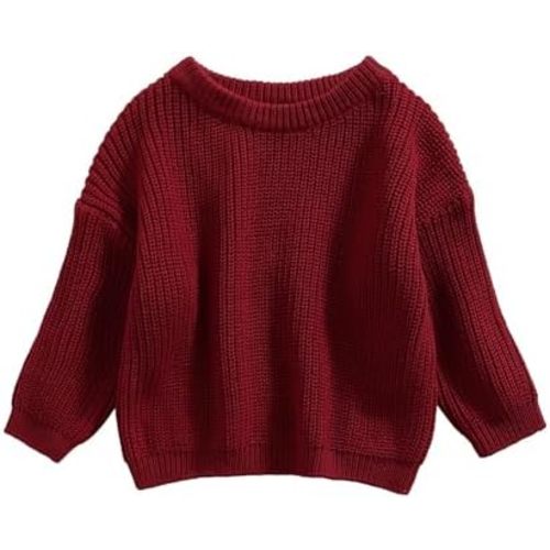Pivanzore Baby Girl Boy Toddler Knit Sweater Cute Round Neck Long Sleeve Blouse Pullover Oversized Sweatshirt Warm Kids Tops
