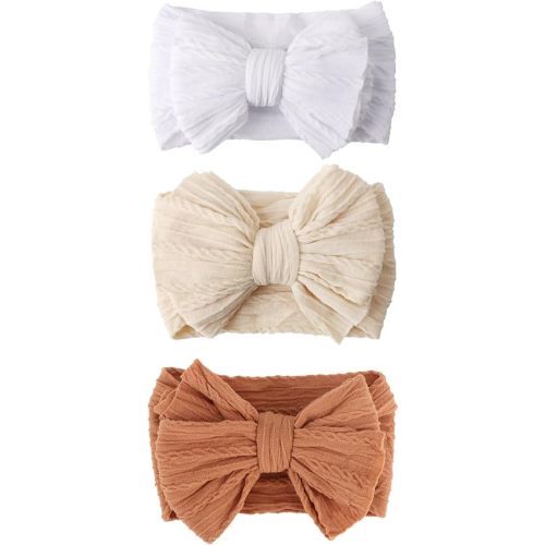 3 Pcs Baby Bows Headbands Nylon Newborn Baby Headbands Toddler Infant Hairbands with Big Bows for Baby Girl Newborn Essentials