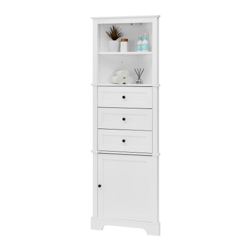 Green/White Triangle Tall Cabinet with 3 Drawers and Adjustable Shelves