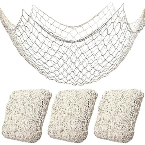 Fish Net Decorations for Party, 2mm Natural Cotton Hawaiian Party Fish Net Decorative, Nautical Themed Cotton Fishnet Room Under The Sea Ocean Beach Party Decor (3)