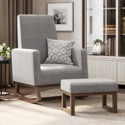 BELLEZE Rocking Lounge Chair Nursery Glider with Ottoman - Felix (Gray)