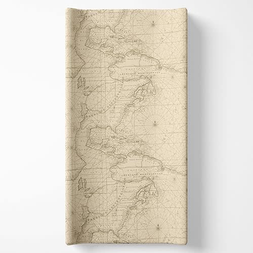 Cotton Cream Map Adventure Diaper Changing Pad Cover, Vintage Explorer Design, Soft Infant Changing Pad Cover, Fits Standard Changing Pads, Machine Washable, Baby Boy Nursery Bedding