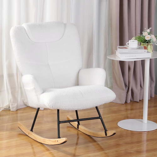 Nifamembo Modern Teddy Nursery Rocking Chair with High Backrest for Living Room, Bedroom(Beige)