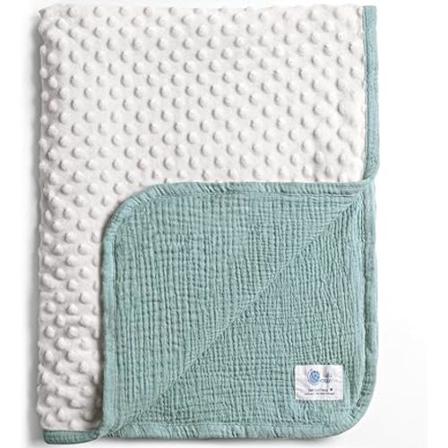 lulumoon Baby Blanket for Newborn Receiving: Minky Dot & Muslin Lightweight - Thermal Blanket Gift for Baby Shower & Hospital Welcoming 30"x40"(Sage)