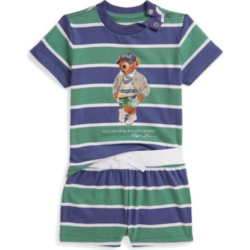 Stripe Polo Bear Cotton Graphic T-Shirt & Shorts Set, 3M