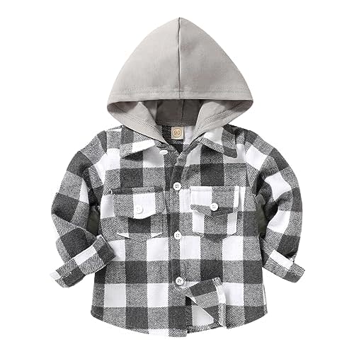 YOUNGER STAR Toddler Kids Boys Girls Flannel Hooded Plaid Shirt Button Baby Red Plaid Shirt Plaid Shirt Hooded Clothes