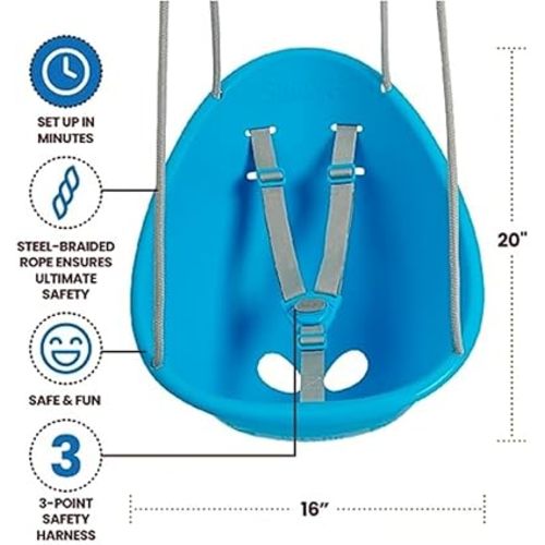 Swurfer Coconut Toddler Swing – Comfy Baby Swing Outdoor, 3- Point Adjustable Safety Harness, Secure, Safe Quick Click Locking System, Blister-Free Rope, Easy Installation, Ages 6-36 Months