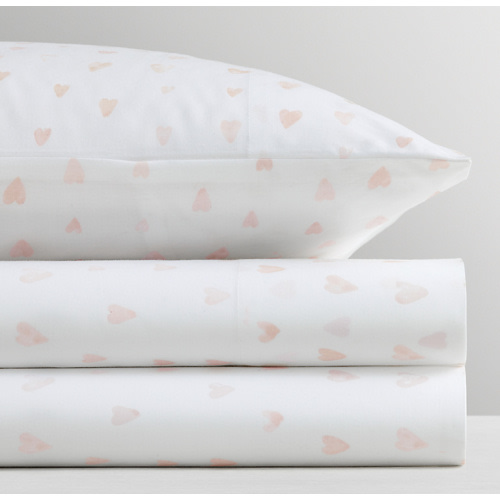 Watercolor Hearts Organic Percale Crib Fitted Sheet | RH Baby & Child