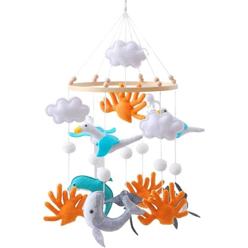 Ocean Nursery Mobile for Boys & Girls Handmade Baby Mobile for Crib with Coral Seagull Dolphin Whale Hawaii Gender-Neutral Crib Mobile Easy Assembly Sturdy Structure Perfect Gift for Newborn