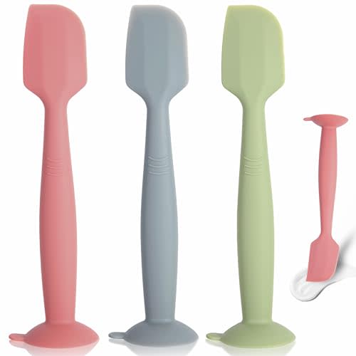 MAIKKB Diaper Spatula 3 Pack Baby Diaper Cream Spatula Soft Silicone Baby Butt Paste Spatula Brush Diaper Paste Spatula,Diaper Cream Applicator With Suction Base Full Size (Gray+Red+Green)