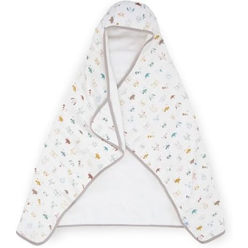 Little Unicorn Premium Hooded Bath Towel| Absorbent Cotton & Terry Blend | Larger Size, 1-6 Years (Animal Crowd)