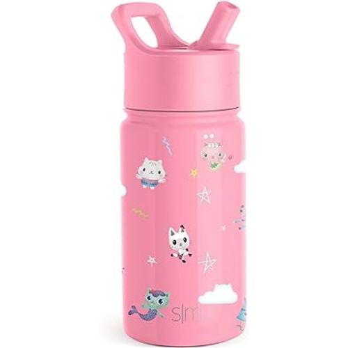 Simple Modern Gabby's Dollhouse Kids Water Bottle with Straw Lid | Reusable Insulated Stainless Steel Cup for Girls, School | Summit Collection | 14oz, Kitty Starry Skies