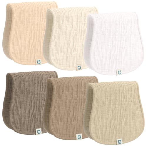 ROMY RO Muslin Burp Cloths Set, 6 Pieces, 100% Organic Cotton Hand Washcloths for Baby Boys and Girls Extra Absorbent and Soft Burping Rags (Sand - Multi Colored)