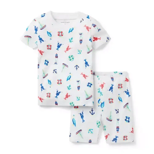 Boy White Nautical Icon Good Night Short Pajama In Nautical Icon by Janie and Jack