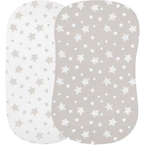 Ely's & Co. Bassinet Sheet Set 2 Pack 100% Jersey Cotton for Baby Girl and Baby Boy - Tan Drawn Star Design