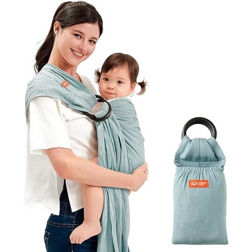 Mamaway Baby Ring Sling Carrier - Newborn and Toddler Sling (Supports up to 154lbs), IHDI Certified, Rayon & Linen Made, Soft & Breathable, Nylon 66 Safety Rings, Storage Pocket Design, Blue