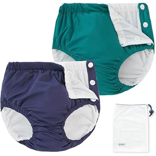 EZ Moms 2 Packs Baby Reusable Swim Diapers Soft and Silky Toddler Swim Diaper Washable Baby Swim Diaper 1T Swimming Diapers Waterproof Diapers for Swimming Baby Swim Trunks Boys and Girls