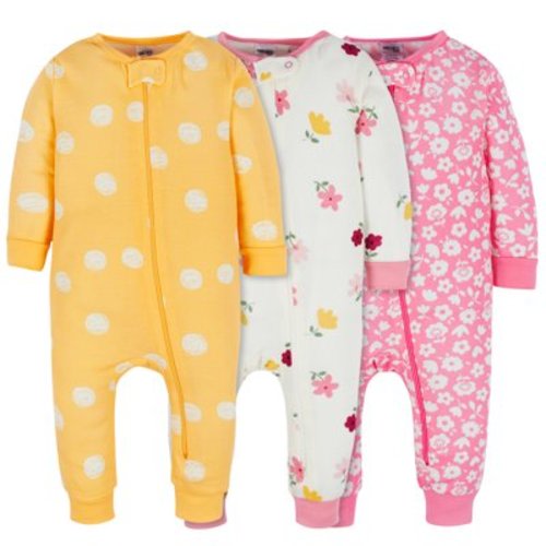 Onesies Brand Baby & Toddler Girl Snug Fit Footless Cotton Pajamas, 3-Pack, Sizes 0/3 Months - 5T