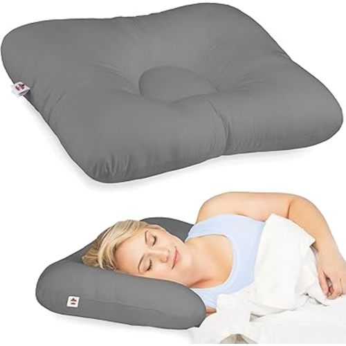 Core Products D-Core Cervical Orthopedic Support Pillow, Firm, Standard Full Size- Gray; for Back Sleeping, Dual Neck Rolls, Made in The USA