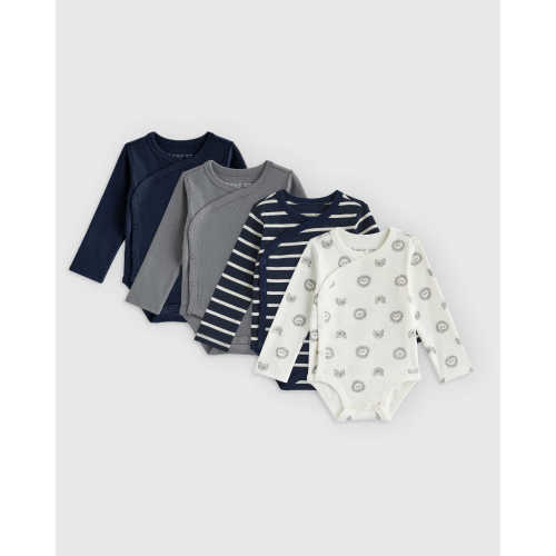 100% Organic Cotton Long Sleeve Snap Over Bodysuit 4-Pack - Baby Boy
