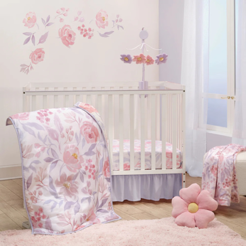 Lavender Floral 3-Piece Baby Crib Bedding Set - Pink/Purple