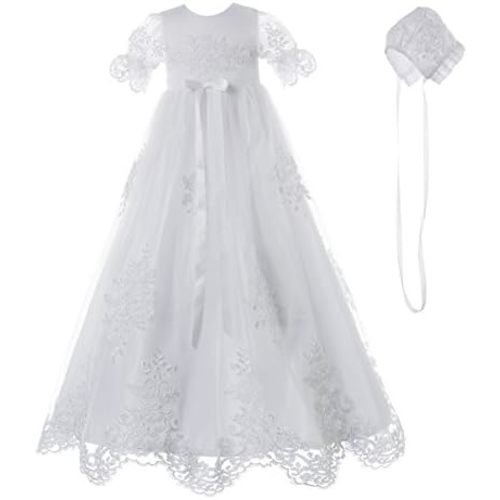NIMBLE Baby Girls Baptism Delicate Embroideried Gown with Bonnet for 0-15 Months