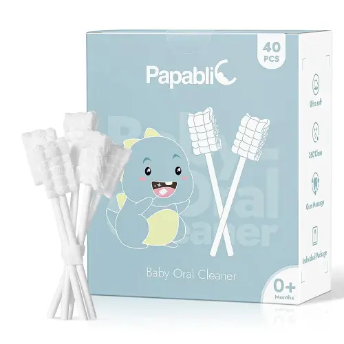 Papablic Baby Tongue Cleaner, Baby Oral Cleaner, Disposable Infant Mouth Cleaner Newborn, Upgrade Gum Cleaner with Paper Handle or Infants Ages 0-2 Years, 40 Pack